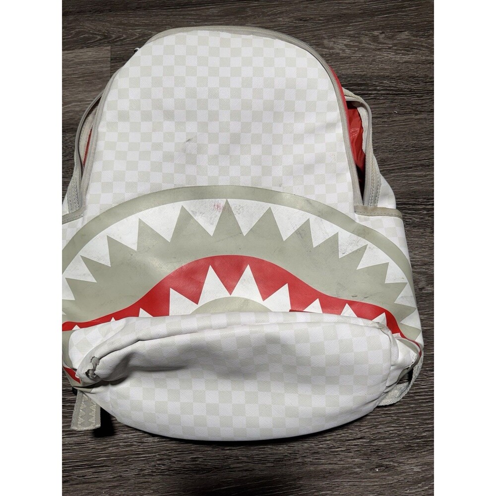 Sprayground Backpack Checkered Shark White Gray The Journey Begins